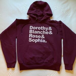 Maroon Hoodie with White Text, Golden Girls GG, womens’ Hanes Small
